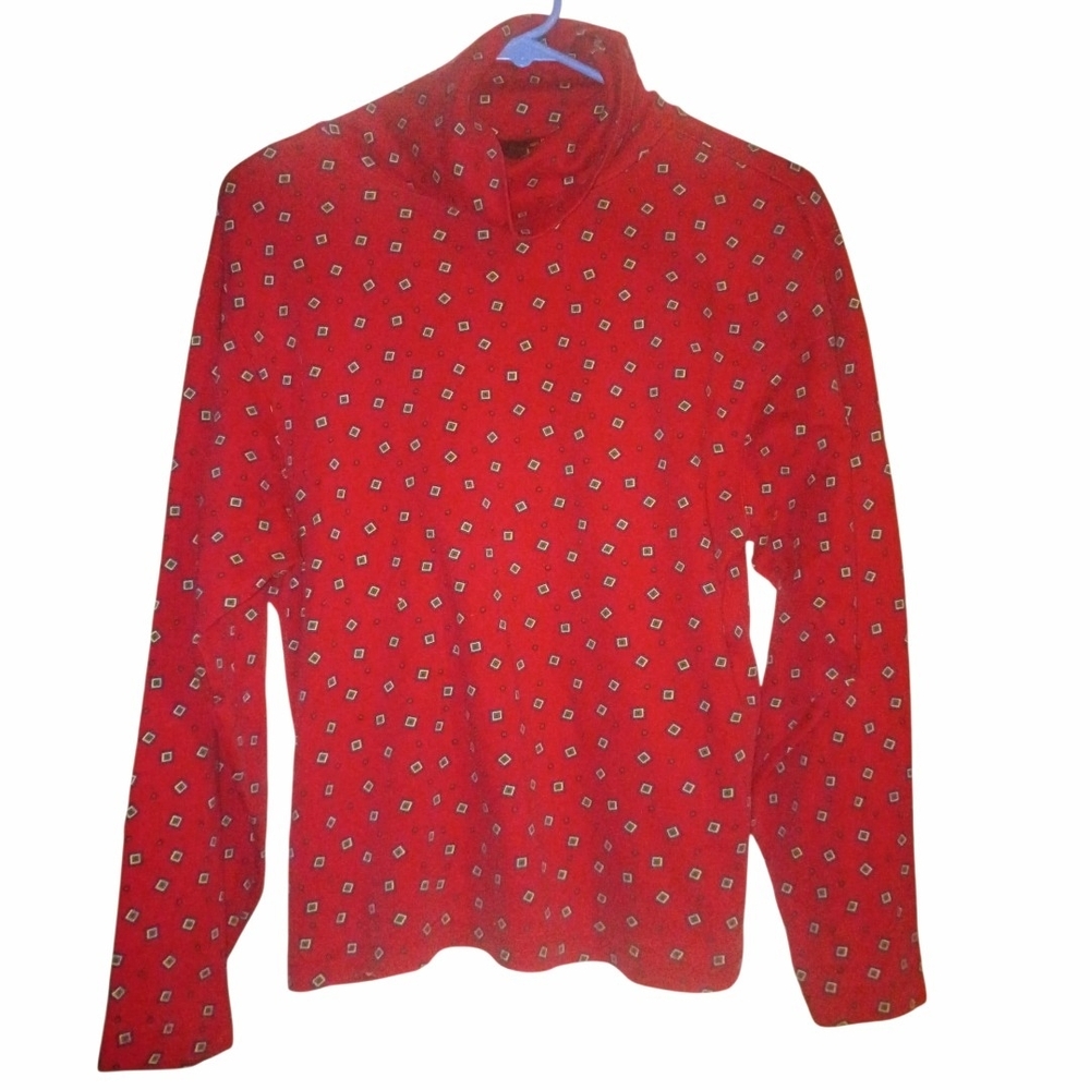 🦋Vibrant Red Patterned Turtleneck Top Size M